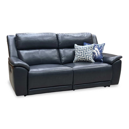 ‘Utah’ Natural Milled Navy Blue La-4828 Leather 3 Seater Power Recliner Sofa with Power Headrests and Power Lumbar