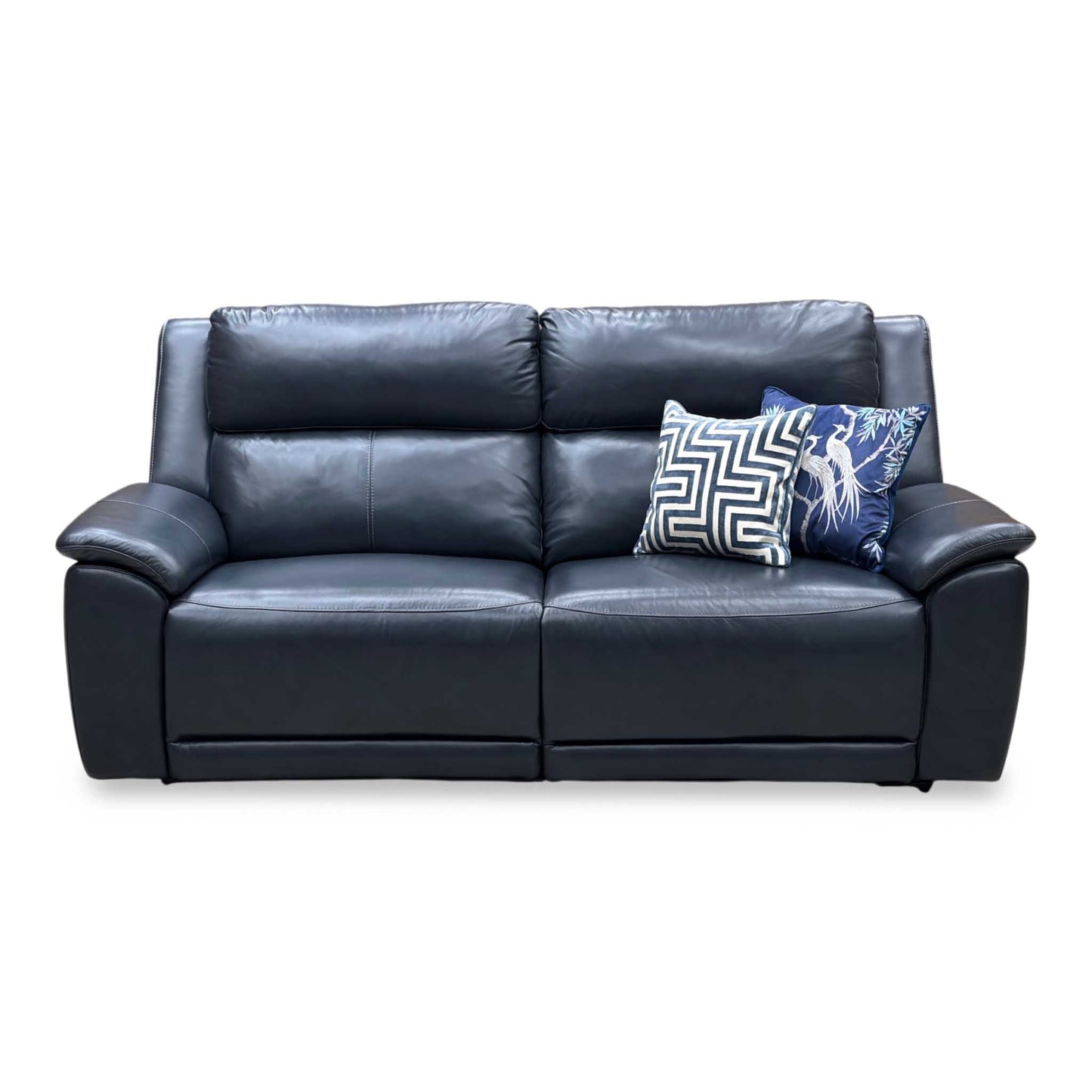 ‘Utah’ Natural Milled Navy Blue La-4828 Leather 3 Seater Power Recliner Sofa with Power Headrests and Power Lumbar