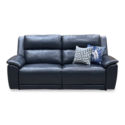 ‘Utah’ Natural Milled Navy Blue La-4828 Leather 3 Seater Power Recliner Sofa with Power Headrests and Power Lumbar