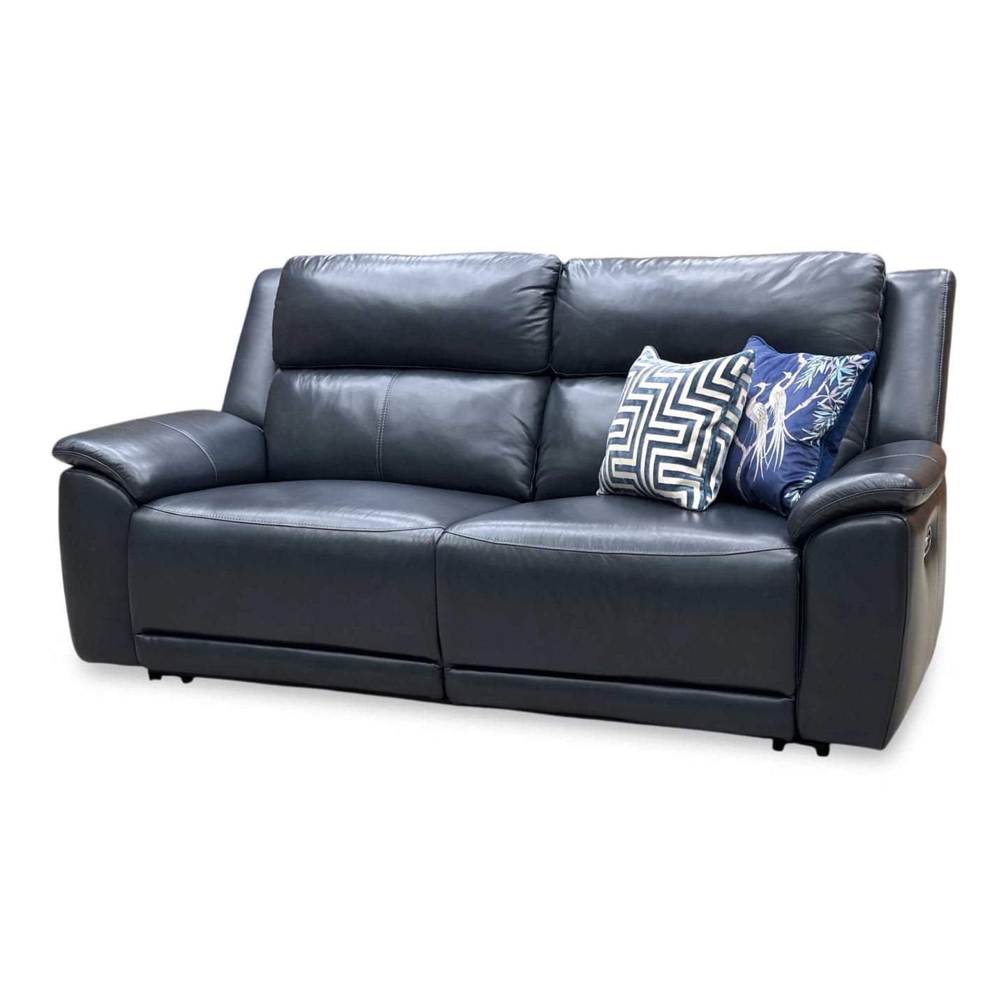 ‘Utah’ Natural Milled Navy Blue La-4828 Leather 3 Seater Power Recliner Sofa with Power Headrests and Power Lumbar