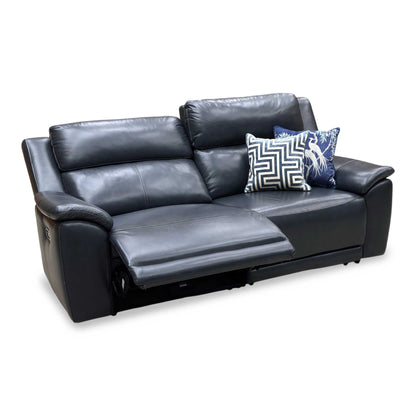 ‘Utah’ Natural Milled Navy Blue La-4828 Leather 3 Seater Power Recliner Sofa with Power Headrests and Power Lumbar