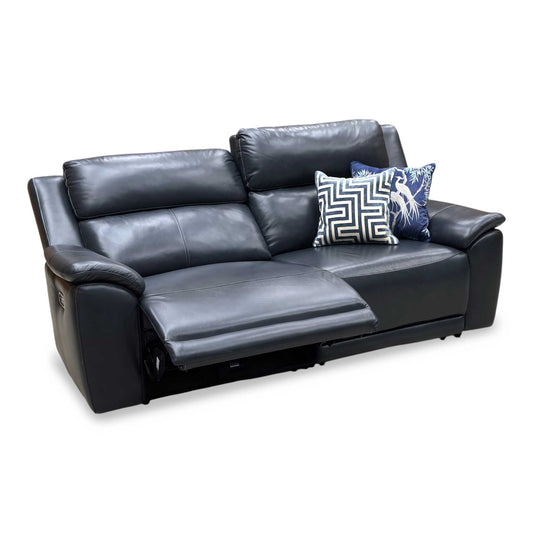 ‘Utah’ Natural Milled Navy Blue La-4828 Leather 3 Seater Power Recliner Sofa with Power Headrests and Power Lumbar