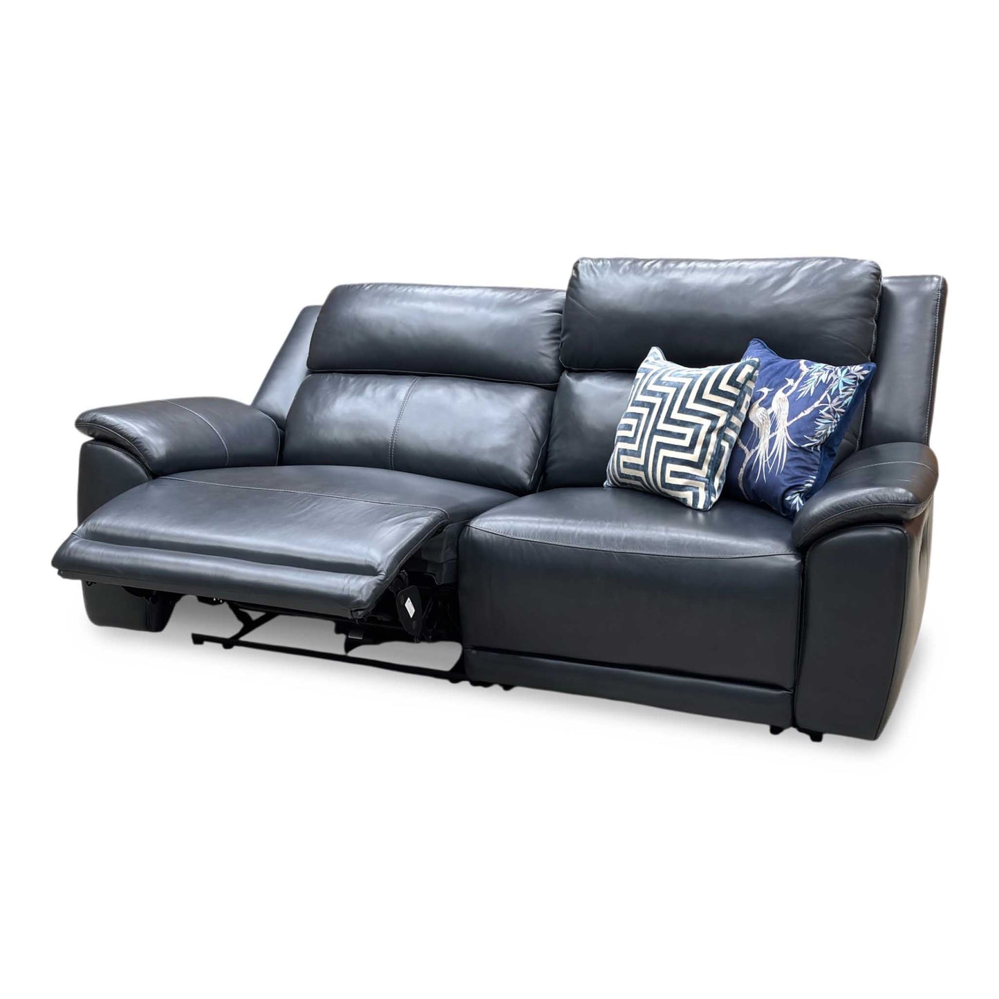 ‘Utah’ Natural Milled Navy Blue La-4828 Leather 3 Seater Power Recliner Sofa with Power Headrests and Power Lumbar