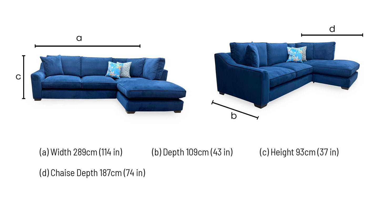 The Lounge Co. 'Isobel' Mid009 Midnight Indigo Ch Ft Velvet Right Hand Facing Corner Sofa with Chaise End