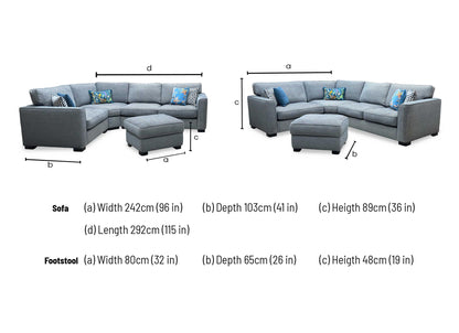 ‘Elora’ Kento 229 Deep Sea Dbf Blue Fabric Left Hand Facing Corner Sofa + Small Storage Footstool