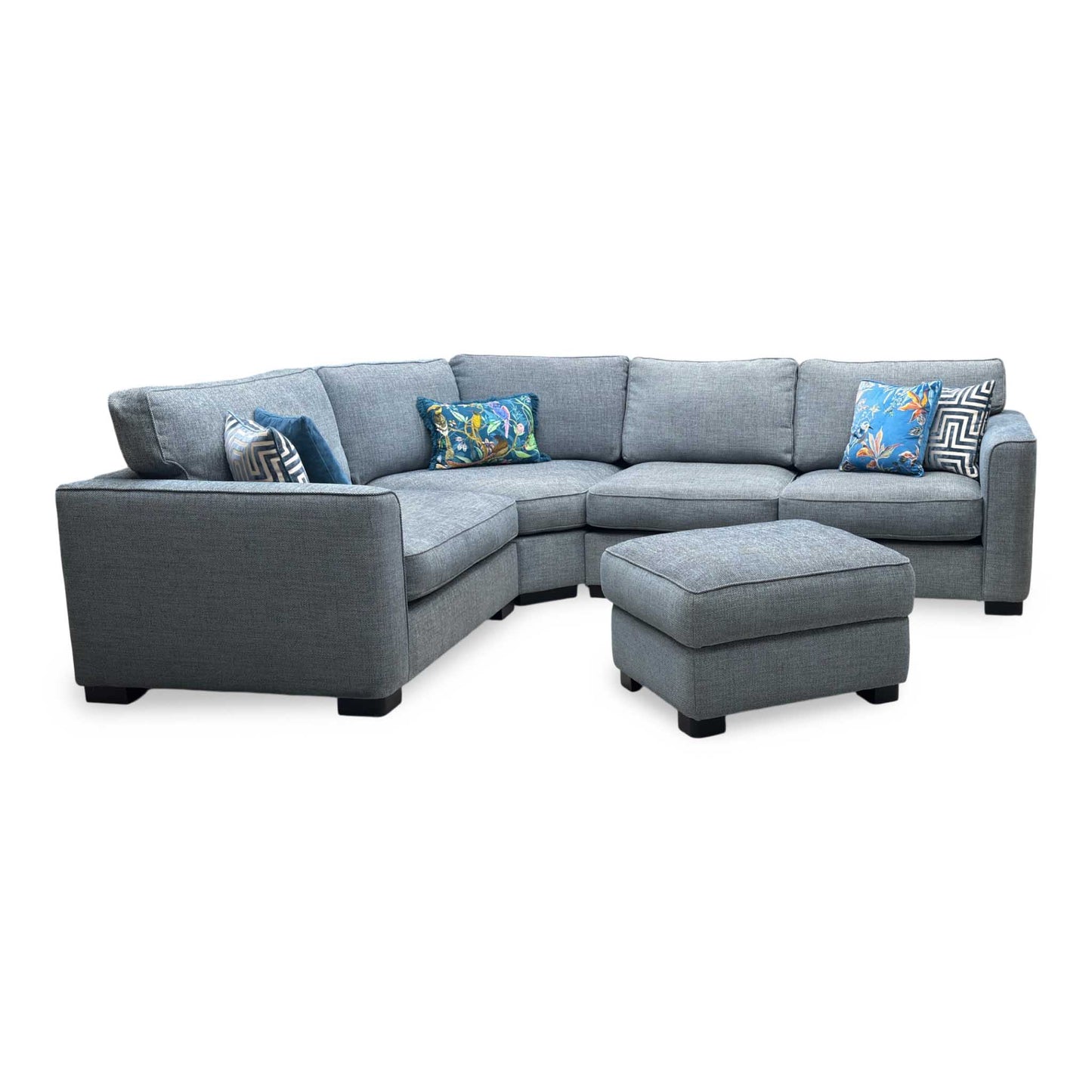 ‘Elora’ Kento 229 Deep Sea Dbf Blue Fabric Left Hand Facing Corner Sofa + Small Storage Footstool