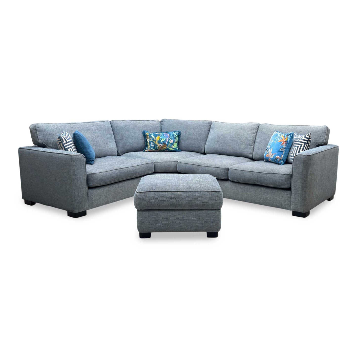 ‘Elora’ Kento 229 Deep Sea Dbf Blue Fabric Left Hand Facing Corner Sofa + Small Storage Footstool