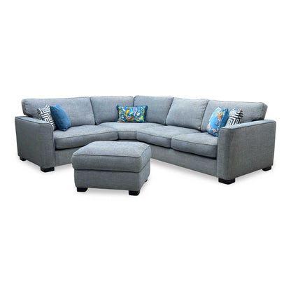 ‘Elora’ Kento 229 Deep Sea Dbf Blue Fabric Left Hand Facing Corner Sofa + Small Storage Footstool
