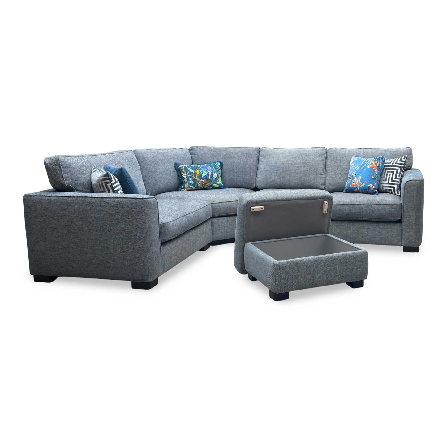 ‘Elora’ Kento 229 Deep Sea Dbf Blue Fabric Left Hand Facing Corner Sofa + Small Storage Footstool
