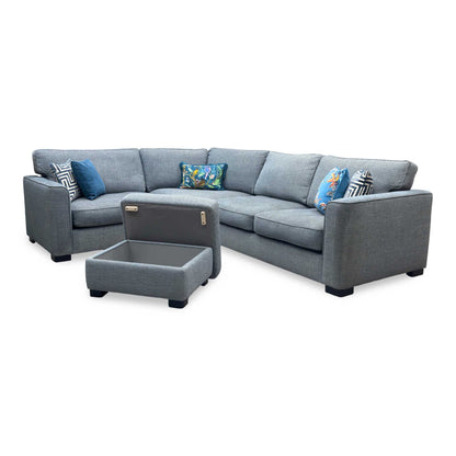 ‘Elora’ Kento 229 Deep Sea Dbf Blue Fabric Left Hand Facing Corner Sofa + Small Storage Footstool