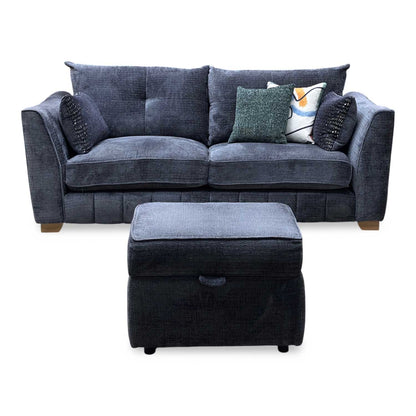 ‘Allure’ Coco Indigo Woven Fabric Formal Back 3 Seater Sofa + Small Storage Footstool