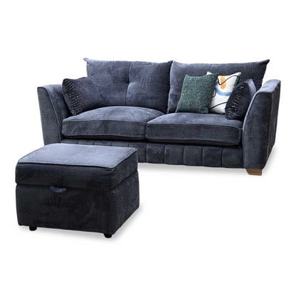 ‘Allure’ Coco Indigo Woven Fabric Formal Back 3 Seater Sofa + Small Storage Footstool