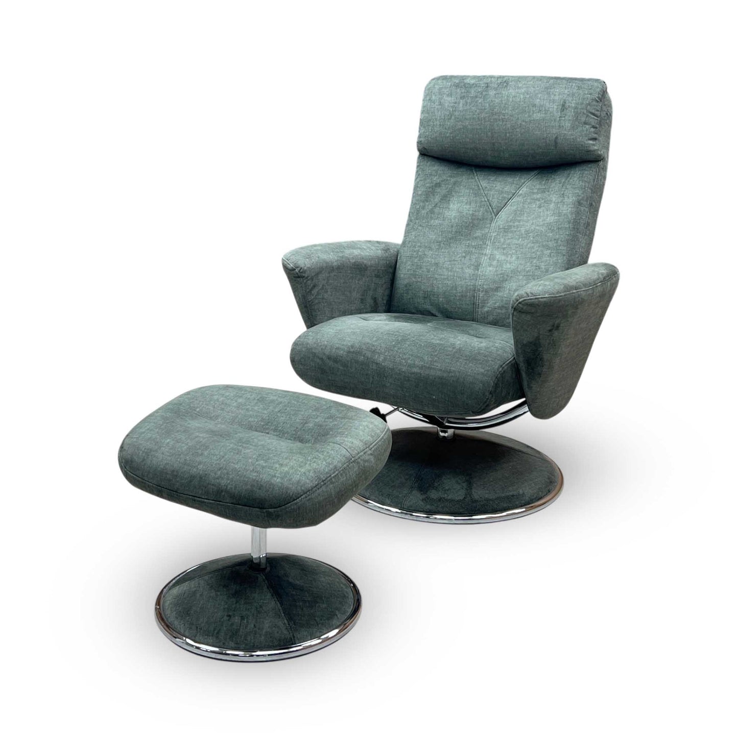 ‘Nice’ Moss Green Fabric Swivel Recliner Chair and Footstool