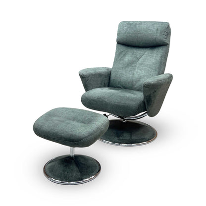‘Nice’ Moss Green Fabric Swivel Recliner Chair and Footstool