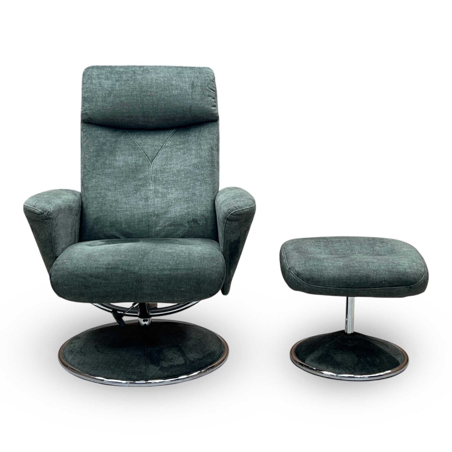 ‘Nice’ Moss Green Fabric Swivel Recliner Chair and Footstool