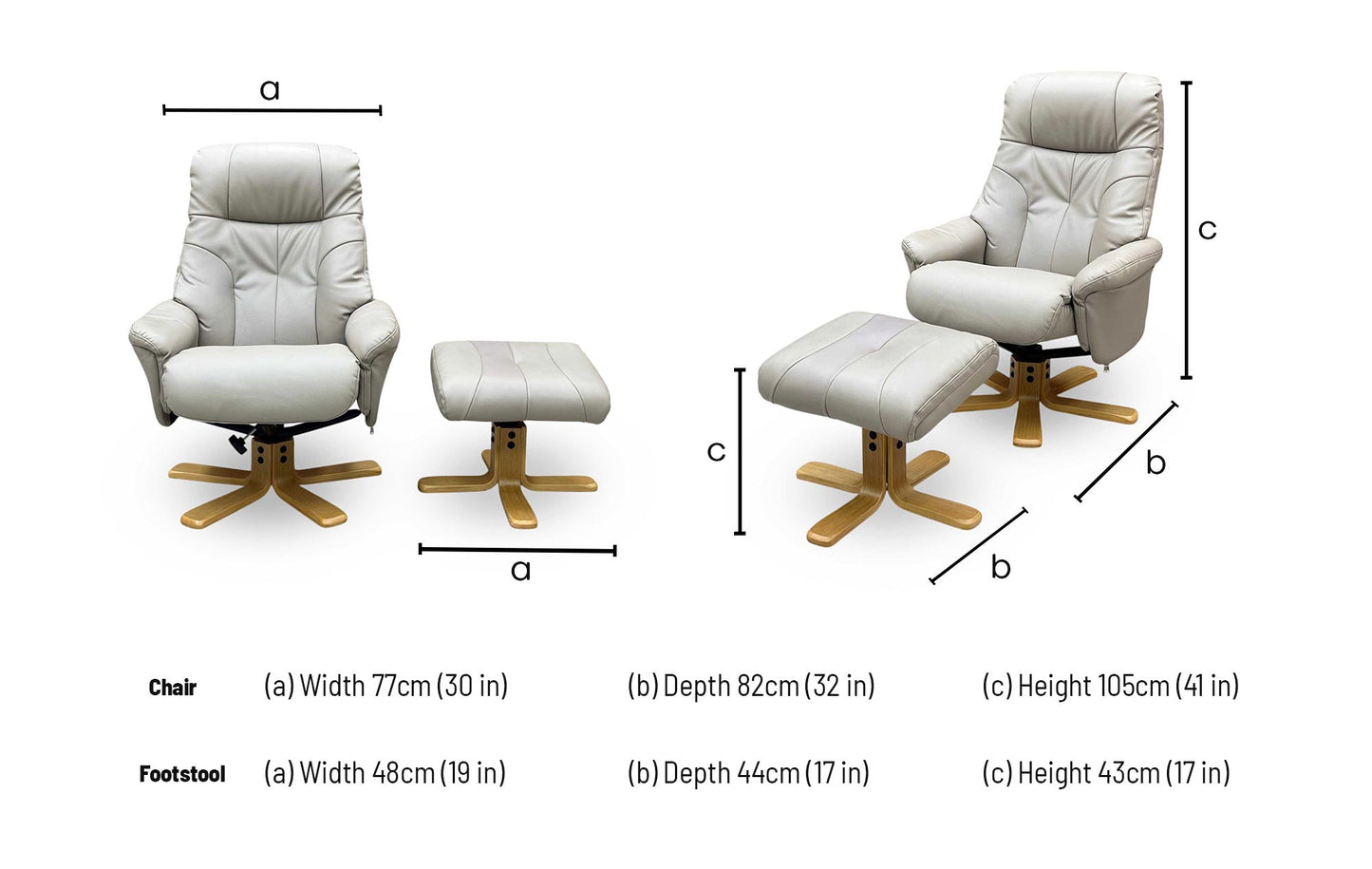 ‘Bruges’ Pebble Cream Faux Leather Swivel Recliner Chair and Footstool