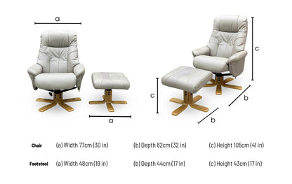 ‘Bruges’ Pebble Cream Faux Leather Swivel Recliner Chair and Footstool