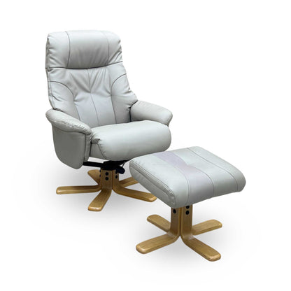 ‘Bruges’ Pebble Cream Faux Leather Swivel Recliner Chair and Footstool