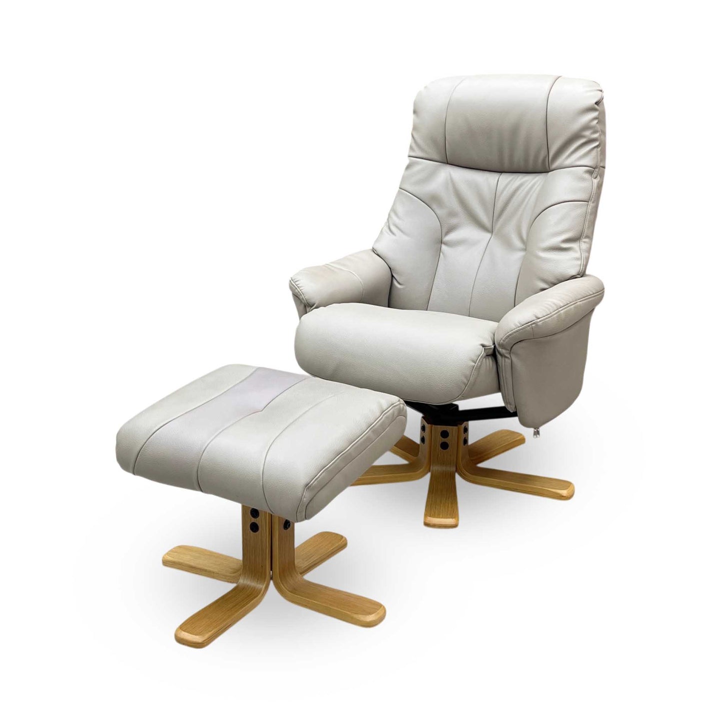 ‘Bruges’ Pebble Cream Faux Leather Swivel Recliner Chair and Footstool