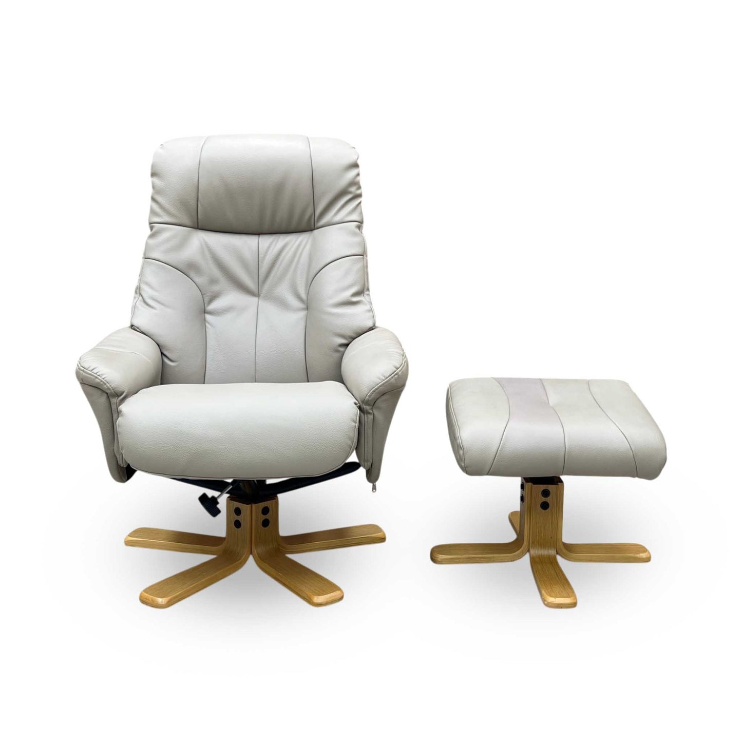 ‘Bruges’ Pebble Cream Faux Leather Swivel Recliner Chair and Footstool