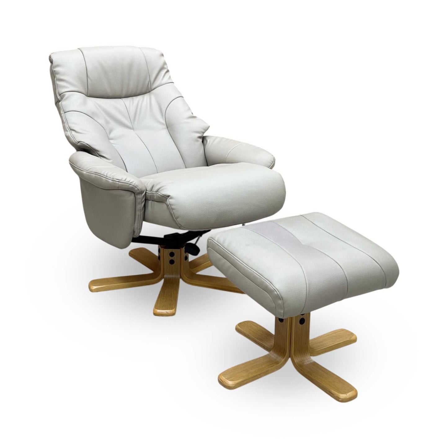 ‘Bruges’ Pebble Cream Faux Leather Swivel Recliner Chair and Footstool