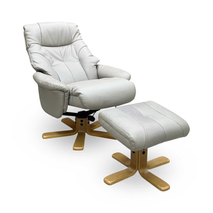 ‘Bruges’ Pebble Cream Faux Leather Swivel Recliner Chair and Footstool