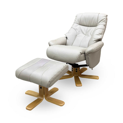 ‘Bruges’ Pebble Cream Faux Leather Swivel Recliner Chair and Footstool