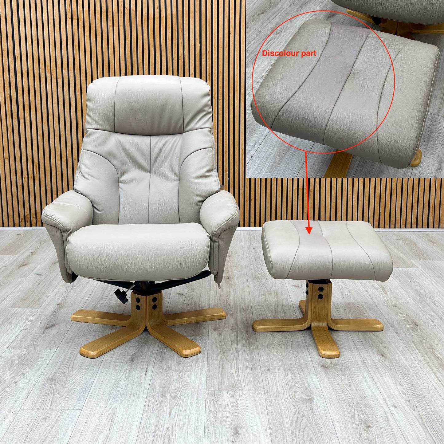 ‘Bruges’ Pebble Cream Faux Leather Swivel Recliner Chair and Footstool