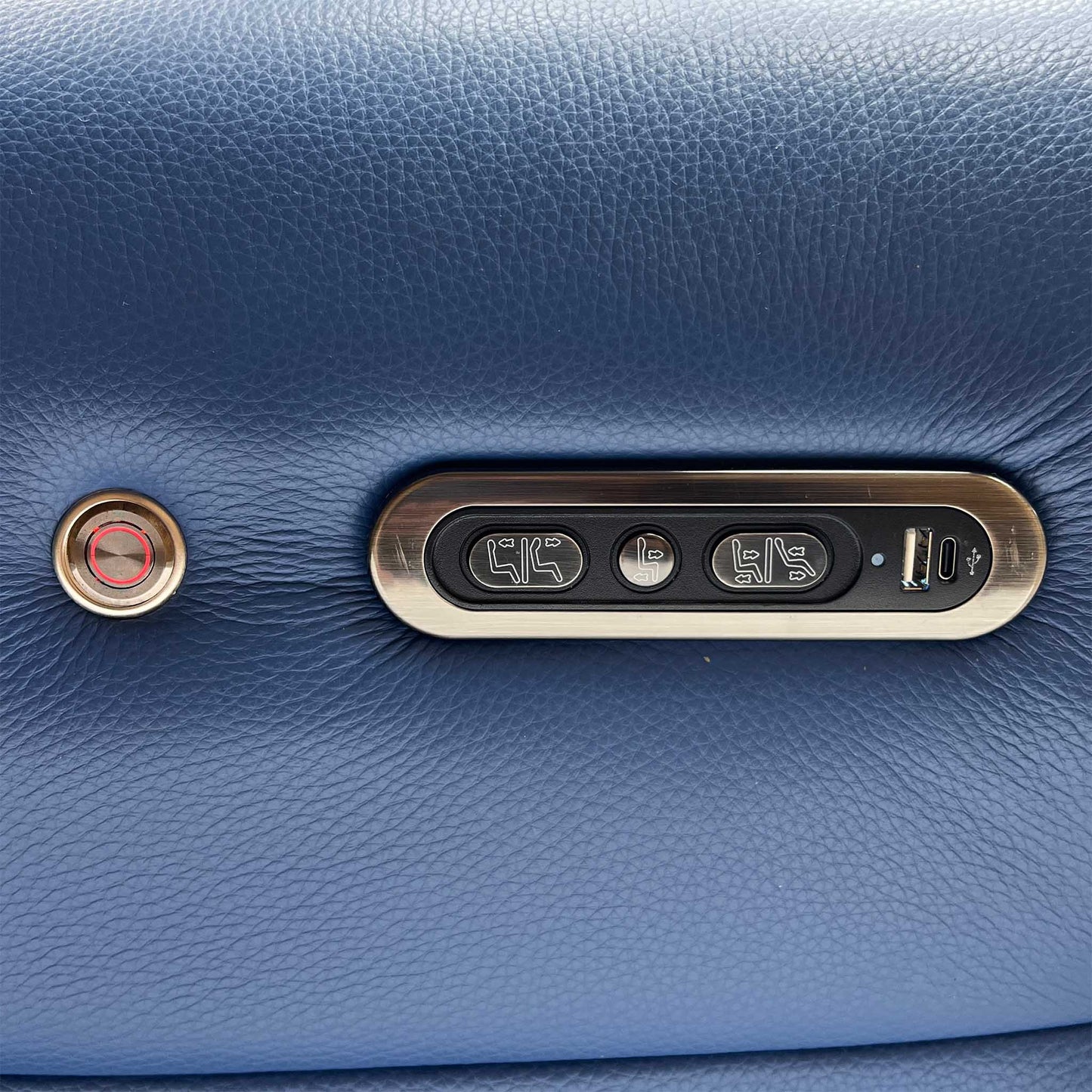 ‘Vino’ Cat-40_12 Aegean Blue Leather 3 Seater Power Recliner Sofa with Power Headrests and Heated Seats + Power Chair