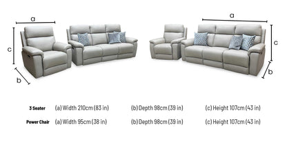‘Raven’ Oslo Light Grey Cat-40_27 Leather 3 Seater Power Recliner Sofa with Power Headrests + Power Chair