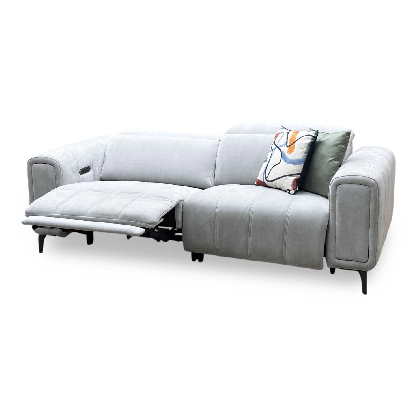 ‘Elphaba’ Manhattan Stone 58004 Fabric 3 Seater Power Recliner Sofa with Storage Arms
