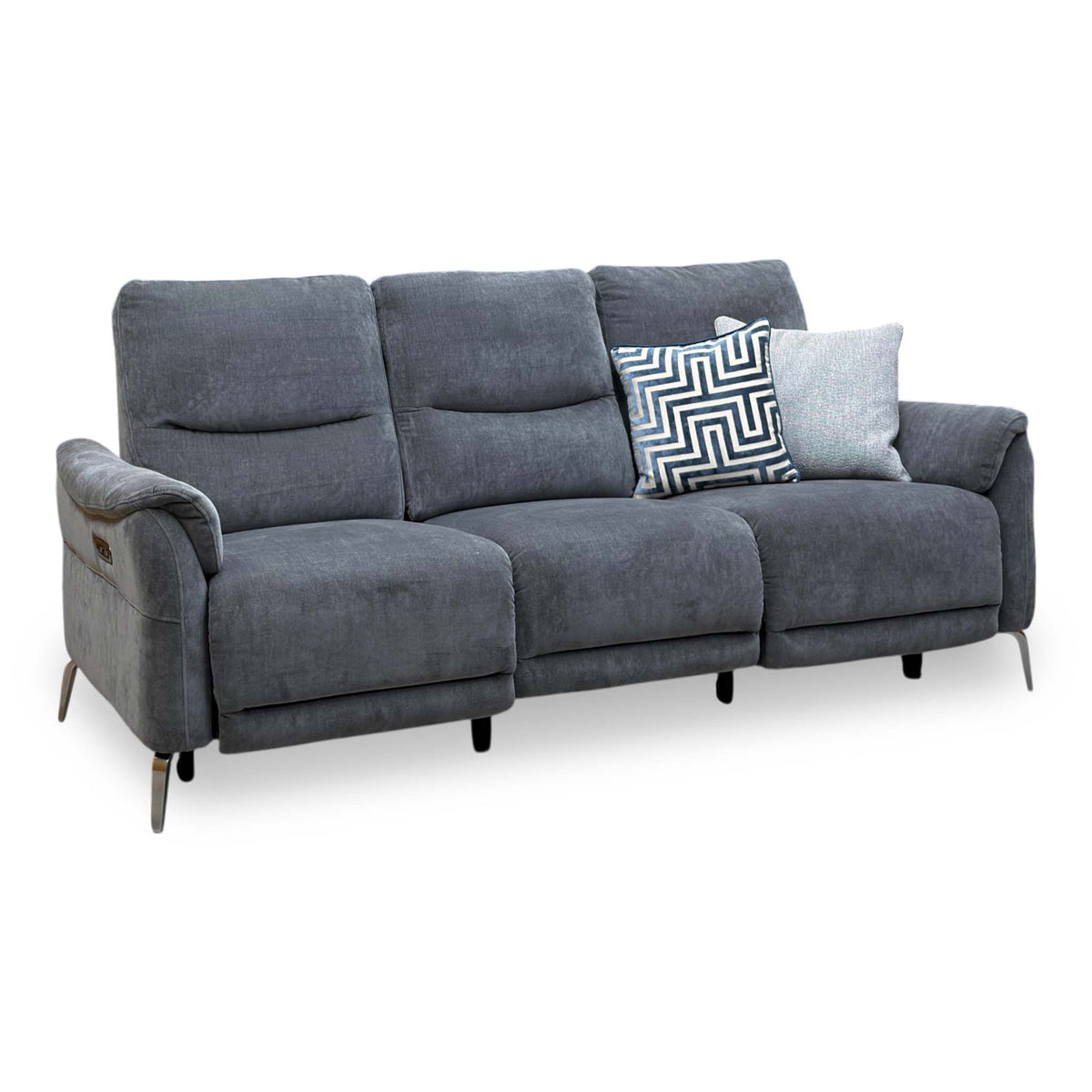 ‘Daytona’ Manhattan Charcoal Grey 58003 Fabric 3 Seater Power Recliner Sofa with Drop Down Cup Holder