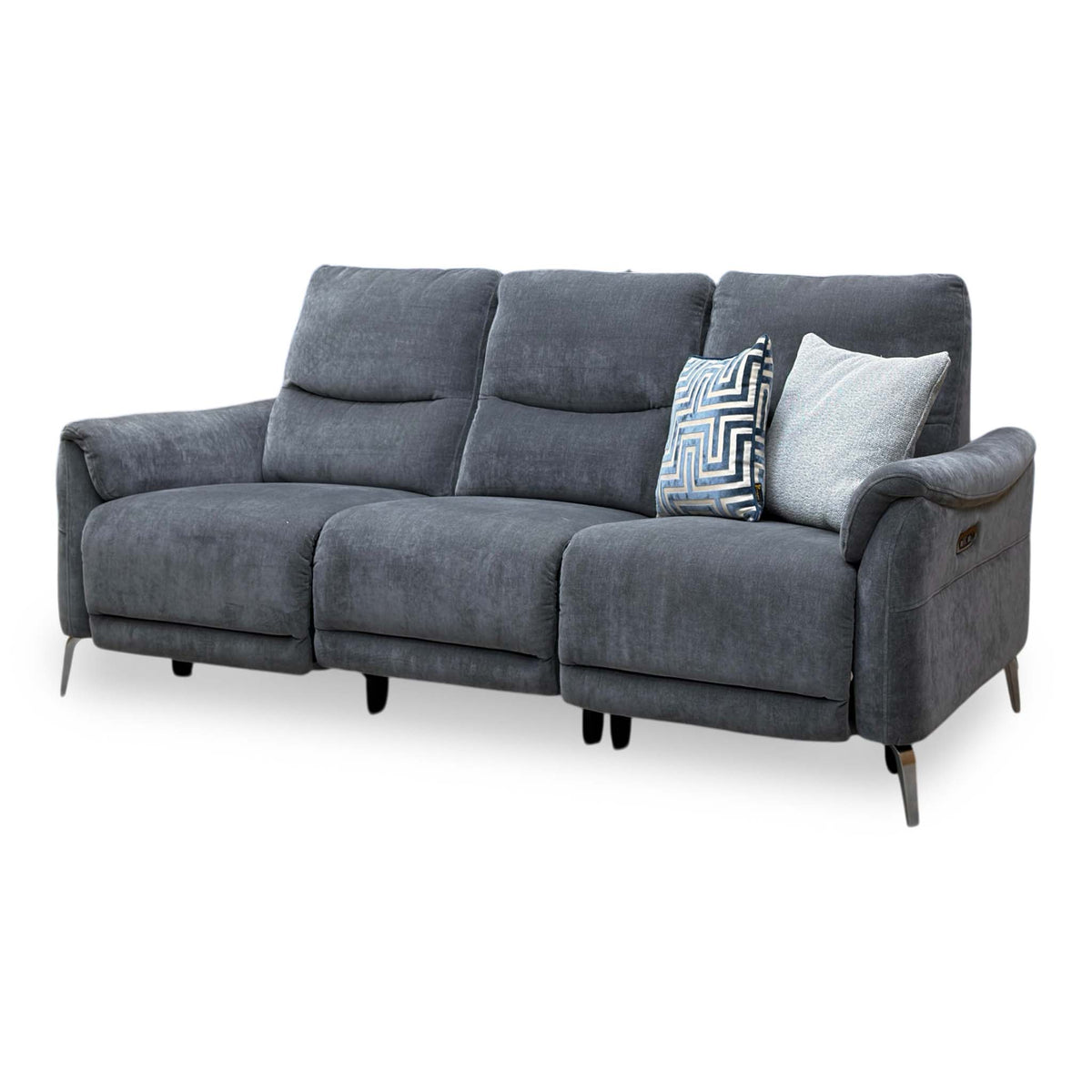 ‘Daytona’ Manhattan Charcoal Grey 58003 Fabric 3 Seater Power Recliner Sofa with Drop Down Cup Holder