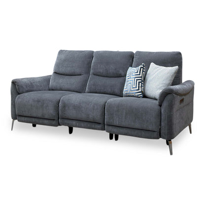‘Daytona’ Manhattan Charcoal Grey 58003 Fabric 3 Seater Power Recliner Sofa with Drop Down Cup Holder