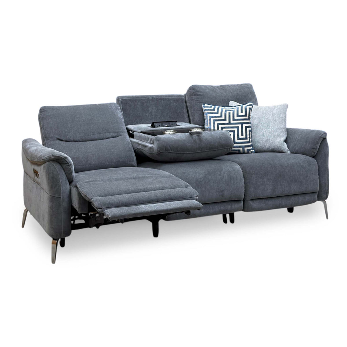 ‘Daytona’ Manhattan Charcoal Grey 58003 Fabric 3 Seater Power Recliner Sofa with Drop Down Cup Holder