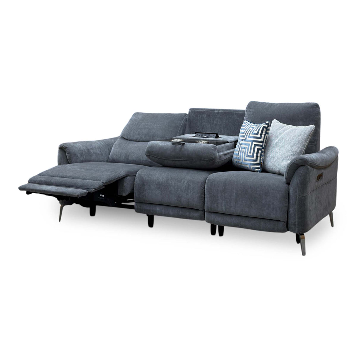 ‘Daytona’ Manhattan Charcoal Grey 58003 Fabric 3 Seater Power Recliner Sofa with Drop Down Cup Holder