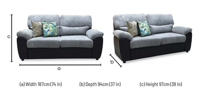 ‘Sienna’ Grey Jumbo Cord 2 Seater Sofa Bed