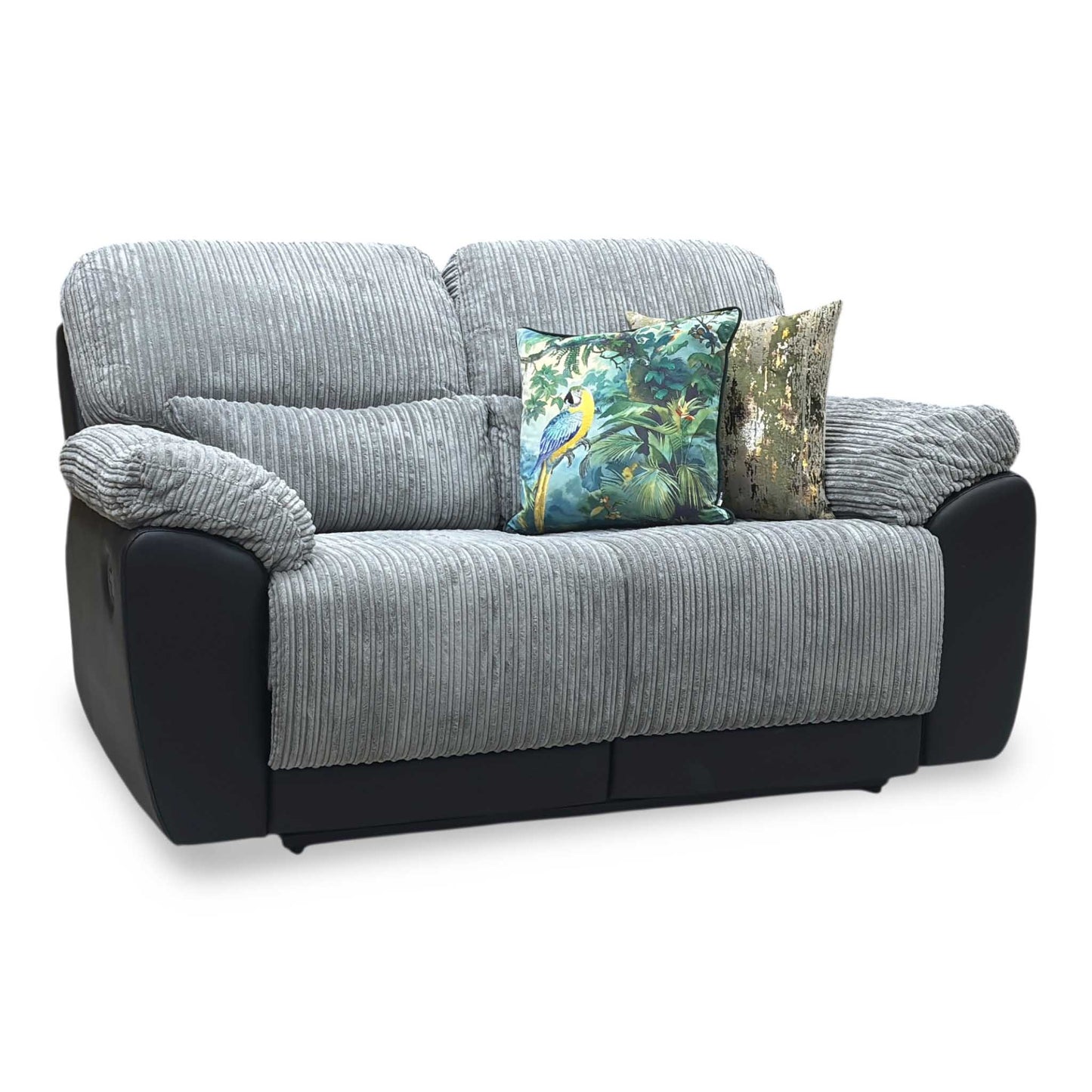 ‘Sienna’ Grey Jumbo Cord High Back 2 Seater Recliner Sofa
