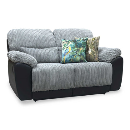 ‘Sienna’ Grey Jumbo Cord High Back 2 Seater Recliner Sofa