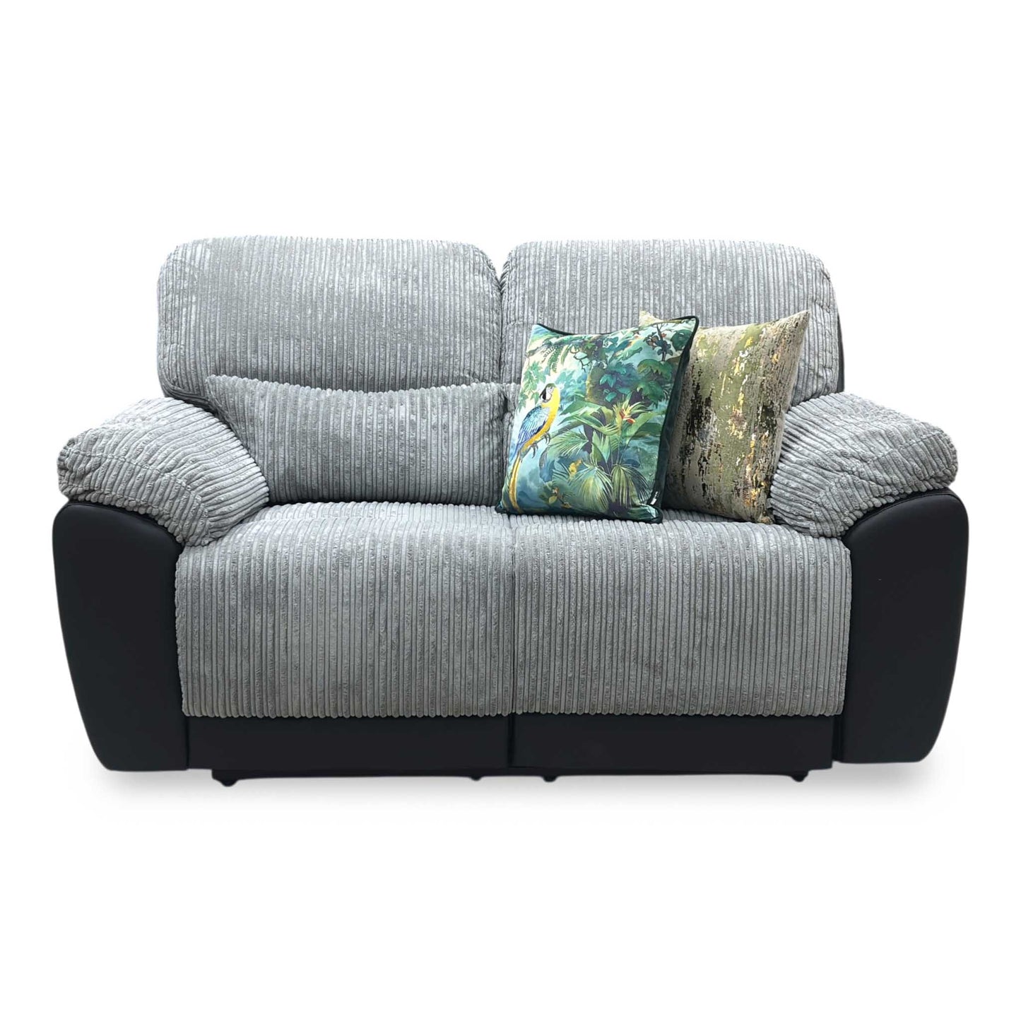 ‘Sienna’ Grey Jumbo Cord High Back 2 Seater Recliner Sofa