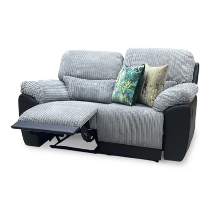 ‘Sienna’ Grey Jumbo Cord High Back 2 Seater Recliner Sofa