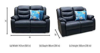 ‘Rothbury’ Luxury Black Faux Leather High Back 2 Seater Manual Recliner Sofa