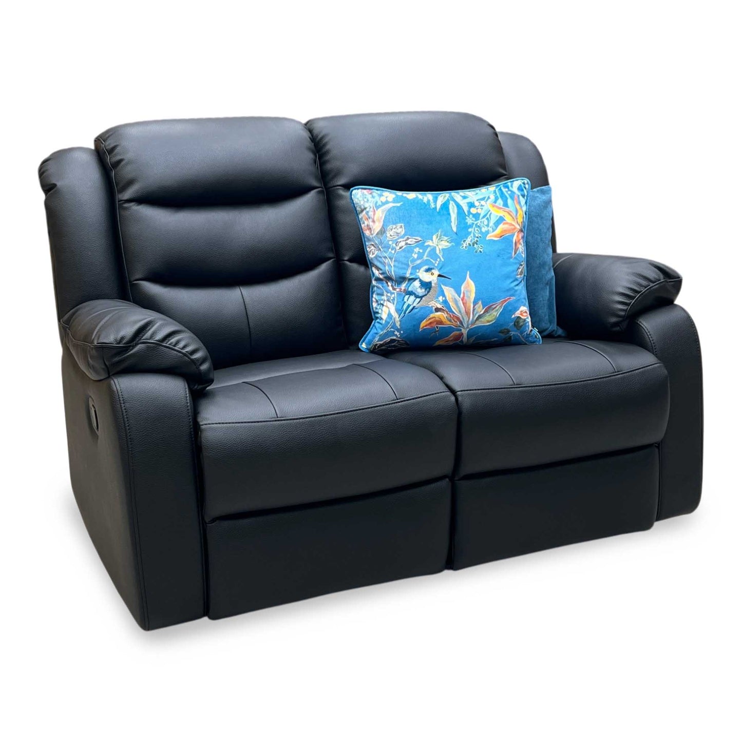 ‘Rothbury’ Luxury Black Faux Leather High Back 2 Seater Manual Recliner Sofa