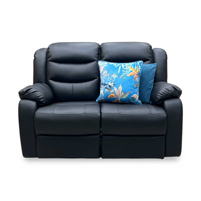 ‘Rothbury’ Luxury Black Faux Leather High Back 2 Seater Manual Recliner Sofa
