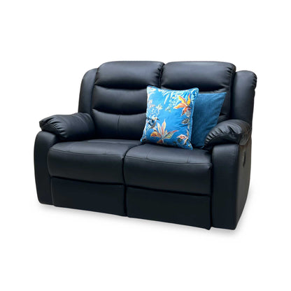 ‘Rothbury’ Luxury Black Faux Leather High Back 2 Seater Manual Recliner Sofa