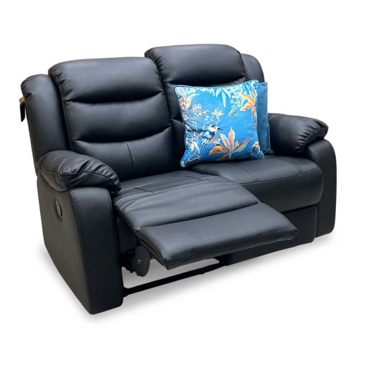 ‘Rothbury’ Luxury Black Faux Leather High Back 2 Seater Manual Recliner Sofa