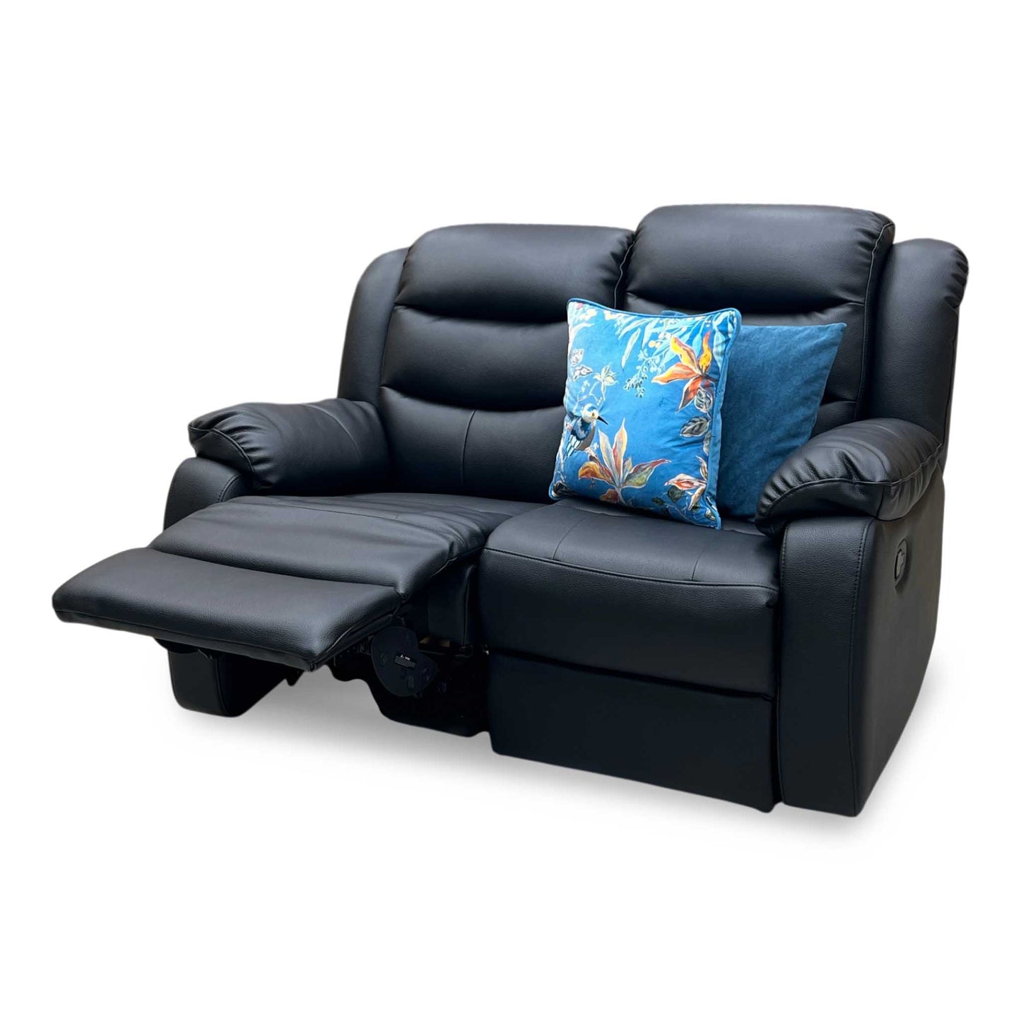 ‘Rothbury’ Luxury Black Faux Leather High Back 2 Seater Manual Recliner Sofa