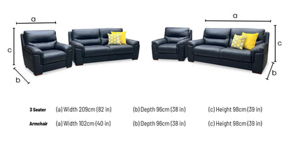 ‘Prenton’ Black Leather 3 Seater Sofa + Armchair Set