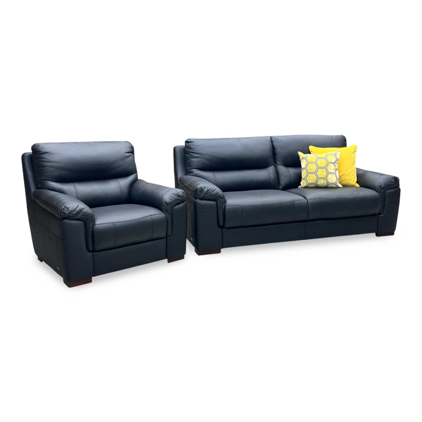 ‘Prenton’ Black Leather 3 Seater Sofa + Armchair Set