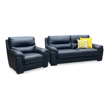 ‘Prenton’ Black Leather 3 Seater Sofa + Armchair Set